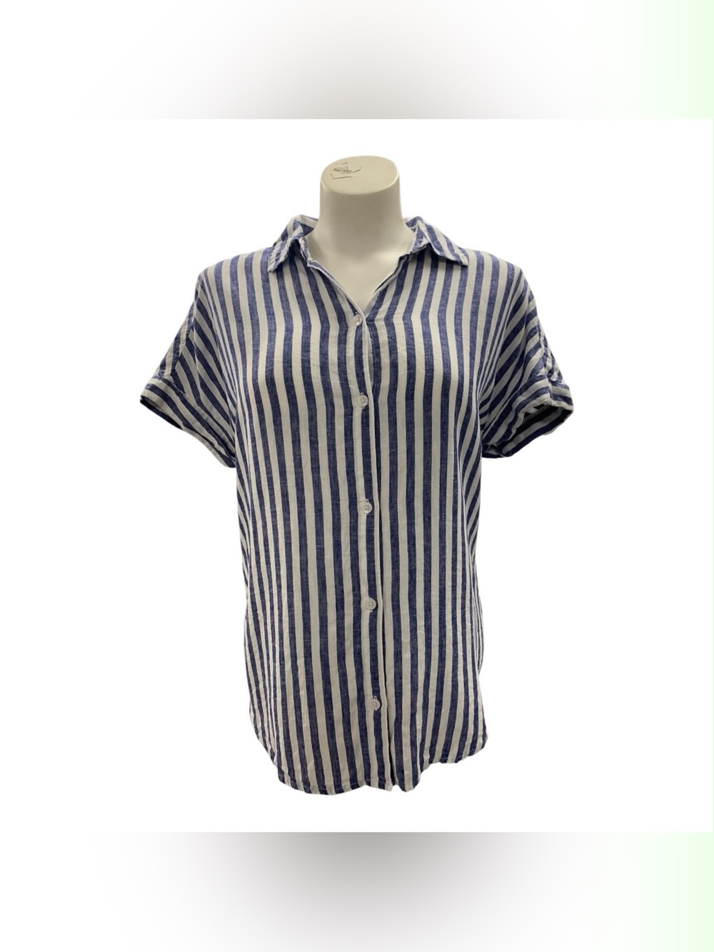 Lola River Relaxed Vertical Stripe Short Sleeve Button Shirt Size M